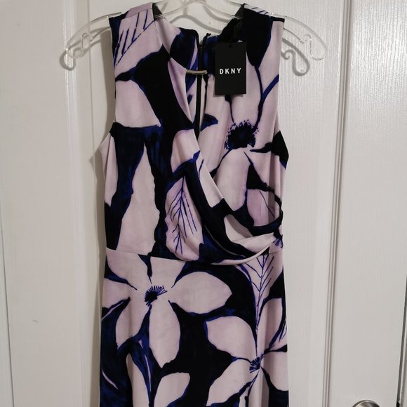 DKNY Dress Blue White Flower A Line Wrap Front - Picture 1 of 5